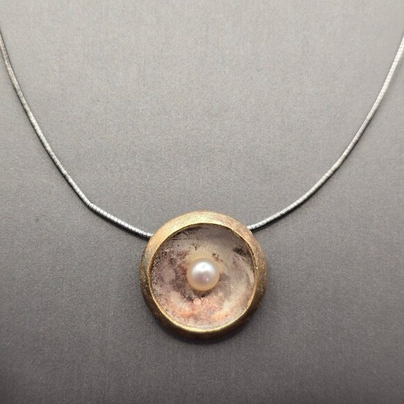 Regis Lecuyer Jewelry - VTG Sterling Silver Pearl Pendant Necklace 925 Germany 2 Tone RL Regis Lecuyer